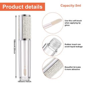 Tubos de brillo labial vacíos al por mayor con diamantes de imitación, 4ml, transparentes, redondos, para brillo labial líquido y aceite voluminizador de labios - Product Image 1