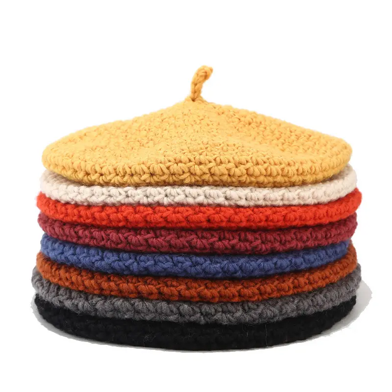 custom female british retro yellow custom hat beret painter hat autumn winter woolen crochet beret