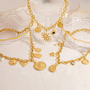 Collar con Colgante de Moda, Cadena Dorada, Dijes de Sol, Luna y Conchas Marinas, Joyería para Fiestas, Colgantes Temáticos de Aleación de Zinc XL31641 - Product Image 1