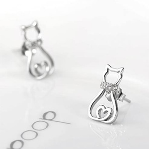 Orecchini a perno a forma di gatto cavo, graziosi, da donna, con design animale dolce e scintillante, gioielli alla moda per le orecchie - Product Image 3