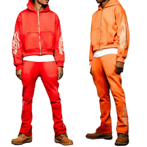 Sweat à capuche et pantalon de survêtement évasé à jambe droite pour hommes ensemble de jogging vintage de qualité supérieure survêtement délavé à l'acide survêtement - Product Image 1