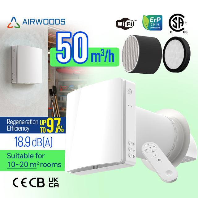 Supply Exhaust Air Unit Ductless Heat Recovery Ventilation Fresh Air Tuya Wifi CO2 Sensor
