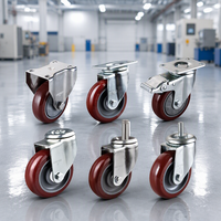 Roue pivotante industrielle en polyuréthane de 3/3,5/4/5 pouces avec plaque supérieure, roulement à billes, roue en PU rouge galvanisée