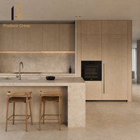 Meubles de cuisine modernes en placage de bois, finition noyer naturel, pour projets de villas et de maisons complètes