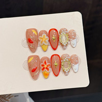 Diseño 801-900, 10 Uñas Francesas 3D Rosadas de Lujo Hechas a Mano, con Forma de Corazón y Diamantes, Uñas Artificiales Tipo Coffin Ballerina, Uñas Postizas