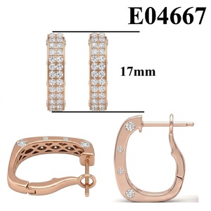 Luxury 18K Rose <b>Gold</b> Natural Diamond Brilliant Cut Triple Pave Rows U Shaped Hoop Earrings <b>Huggie</b> Hinge Clasp Certified for - Product Image 6