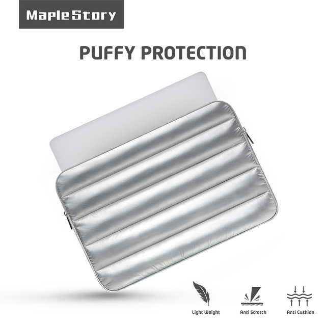 Metallic Silver Puffy Laptop Sleeve 13 14 15 16Inch Protective Case Custom Logo Low MOQ Lightweight Computer Bag