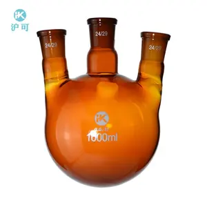 High quality standard mouth Amber 3 neck round bottom flask oblique shape boiling flask