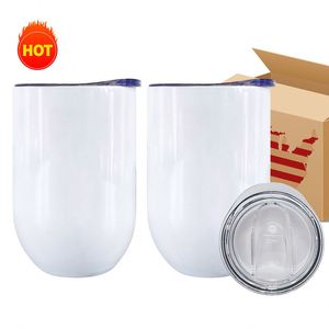 Nuevo Vaso de Vino Personalizado con Logotipo, 12 oz, Sublimable, Recto, en Forma de Huevo, de Doble Pared, Blanco Brillante, con Tapa - Product Image 1