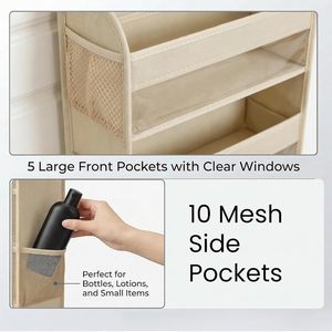 Over The Door Organizer 5 Shelf Hanging <b>Storage</b> With Toiletry Bag Beige For Bedroom Bathroom Nursery - Product Image 4