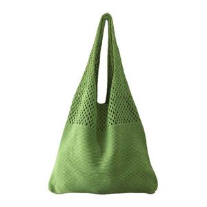 Bolso de mano de punto Tejido ligero para mujer, bolso de mano tipo cubo de gran capacidad para uso diario, diseño de poliéster abierto versátil para - Product Image 1