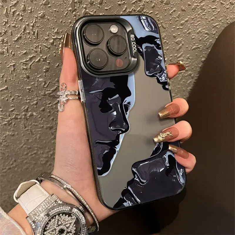 Popular Design Personality Art Statue Phone case For iPhone 15 Pro Max 14 13 12 11 XS candy color Plating frame Shockproof Cover
