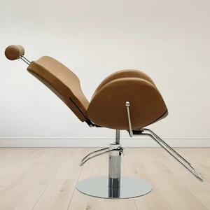 Sillón de Barbería Reclinable Ajustable de Lujo en Dorado con Cuero Marrón para Salón y Hospital, Silla Profesional para Barbería - Product Image 3