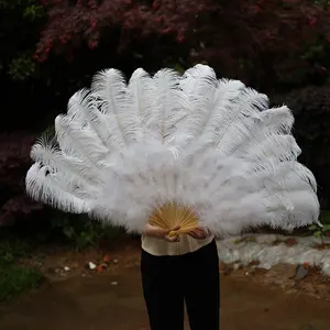 Abanico de plumas de avestruz blanco grande hecho a mano, patrón teñido para actuación de baile de carnaval, plumas decorativas