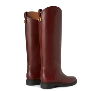 OEM Custom Logo Fashion Wide Shaft High Quality Leather Upper Women's Knee High Flat Woman Dress Boots