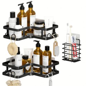 China Stainless Steel Black <b>Corner</b> <b>Bathroom</b> Accessories Toilet Caddy Wall Shower Rack Shelf <b>Corner</b> No Drilling Holder Organizer - Product Image 2