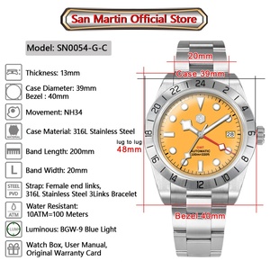 Reloj de Lujo para Hombre San Martin SN0054-G-C NH34 BB GMT con Esfera de Color, Reloj Mecánico Automático de Negocios con Fecha de Zafiro BGW9 - Product Image 2