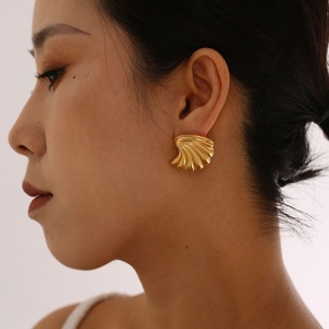 Shell Conch Starfish Sculptural Earrings <b>for</b> <b>Women</b> Exaggerated Geometric Design 14K Gold Plated Stainless Steel Trendy Party - Product Image 1