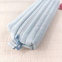 Trousse à crayons longue matelassée en coton pastel avec tirette à fermeture éclair fleurie pour filles, étudiantes, cadeau scolaire