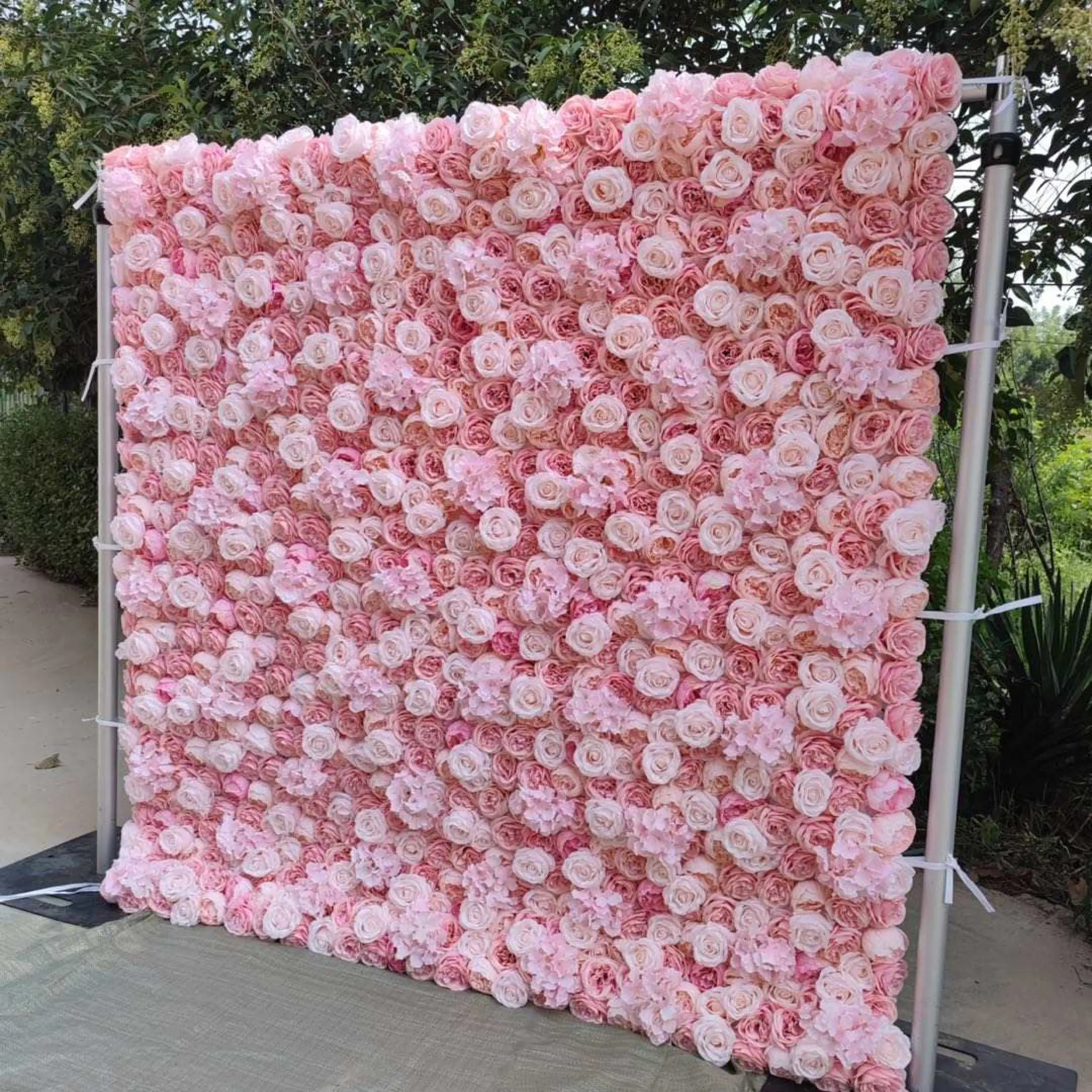 Custom Price Lower 3D Pink White Silk Peony Rose Artificial Flower Wall 8ft x 8ft Hydrengea Backdrop Panel Wedding Decoration