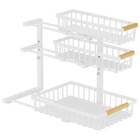 Organisateur d'évier de cuisine moderne à 3 niveaux, étagère de rangement multifonctionnelle pour comptoir, étagère coulissante pour armoire, sans perçage, en métal, gain de place