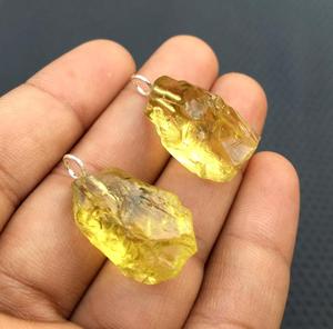 2 uds colgante hecho a mano de plata de ley 92,5 con piedra preciosa de cuarzo limón Natural encanto áspero sin tratar para regalo - Product Image 2
