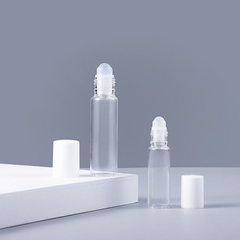 Clear bottle body + white plastic cap +  glass ball