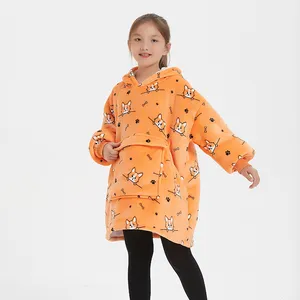 Hot Sale New Style Heim textilien Kinder Flanell Sherpa Kapuzen decken Super Soft Thick Riesige Tasche Hoodie Decken Fleece Wear