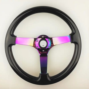 Universal madera azul metálico de cromo 6 perno 350mm racha estilo volante del coche de carreras - Product Image 3