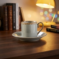 Ensemble tasse et soucoupe en porcelaine céramique blanche crème légère ST, tasses à expresso et soucoupes, pour l'hôtellerie, les salles de banquet et usage domestique intensif