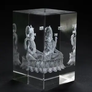 Crystal Cube Buddha Statue Muslim Gifts Glass Block Paperweight