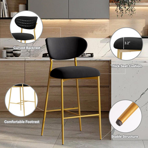 Velvet Adjustable Steady Ergonomic Modern Counter <b>Stool</b> 30 Inch Seat Height Outdoor Hotel Dining <b>Bar</b> Chair Powder Living Room - Product Image 3