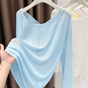 Maglione da <span class=keywords><strong>Donna</strong></span> a Maniche Lunghe in <span class=keywords><strong>Maglia</strong></span> Sottile Intrecciata, Leggero e Ampio, con Base in Rete per Protezione Solare - Product Image 2