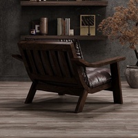 Fauteuil lounge vintage du milieu du siècle, structure en bois massif, revêtement en cuir PU, fauteuil individuel, mobilier de salon, chaise de thé