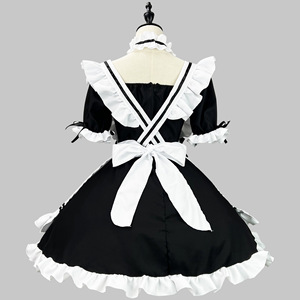 Classic Black And White Maid Costume Cosplay Outfit For Anime Role Play Game Dress With Ruffles And Bow Detailing - Product Image 4