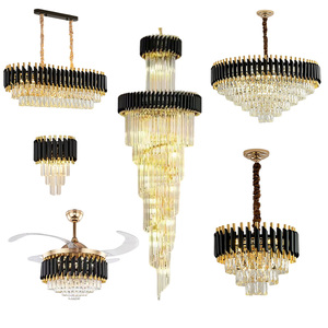 Lampadario a sospensione moderno nordico rotondo TYSON in cristallo K9 di lusso, nero e oro, con luci LED per interni, lampada a sospensione per la casa - Product Image 1