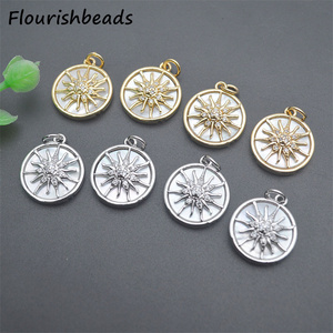 Nouveau design anti-<span class=keywords><strong>rouille</strong></span> <span class=keywords><strong>plaqué</strong></span> or argent pavé incrusté de breloques de tournesol en coquille blanche naturelle pour la fabrication de bijoux - Product Image 4