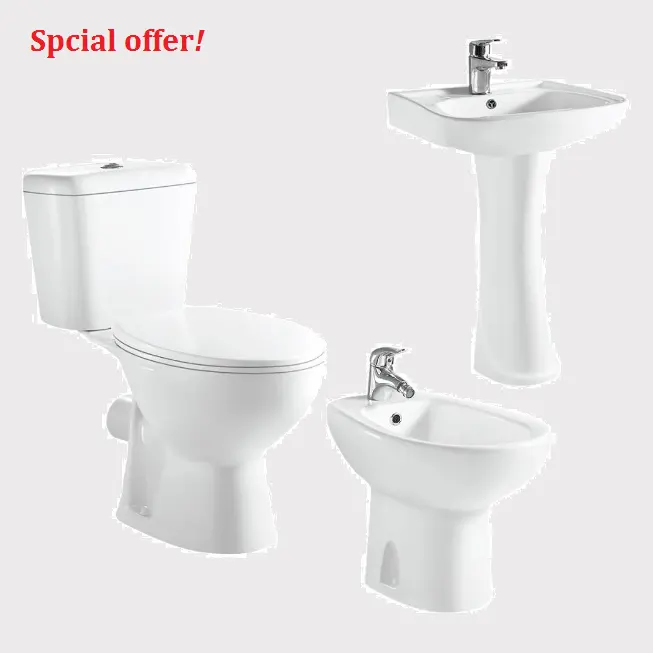 Two Piece Water Closet Ceramic Sanitary Ware 2 Piece Toilet Seat with Wash Basin Lavabo Sink Stand Pedestal Set