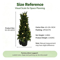 Künstlicher Zypressen-Pyramidenbaum mit LED-Beleuchtung H62cm Künstliche Grüne Topfpflanze für Zuhause Weihnachten Party Garten Veranda Dekoration