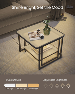 Vasagle Bàn Cà Phê Thiết Lập Sang Trọng Hiện Đại Có Thể Điều Chỉnh Độ Sáng LED Bàn Cà Phê Thủy Tinh Hàng Đầu Tổ Bàn Cà Phê - Product Image 2