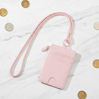 Dompet Gantung Leher Gaya Korea untuk Pelajar, Dompet Koin Mini Ultra Tipis dan Pendek, Mudah Dibawa, Bahan PU dengan Ritsleting