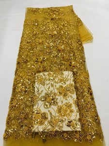 Tissu en dentelle brodée de fleurs à perles 2025, tissu en dentelle française à sequins et perles Y35968 - Product Image 3