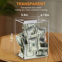 Tirelire carrée transparente en acrylique pour adultes, tirelire ouverte en acrylique transparent avec clé