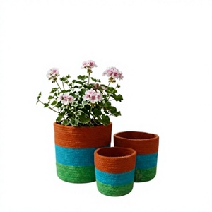 Eco Friendly Striped Jute Woven 1 Layer Storage Basket Clothing Organizer <b>Bin</b> Rope Hamper 10-<b>20L</b> Capacity Multifunction Living - Product Image 1