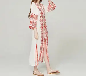 New Bohemian Vacation V-neck New European and American style embroidered totem temperament split dress