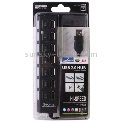 Markdown Sale 7 Ports USB Hub 2.0 USB Splitter High Speed 480Mbps USB Hubs With ON/OFF Switch / 7 LEDs