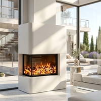 Cheminée Linéaire Moderne en Acier à Ventilation Directe avec Effet de Flamme LED, Chauffage Électrique Mural de 40 à 100 Pouces pour Hôtels/Villas