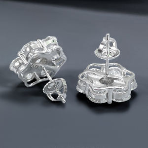 Pendientes de tuerca de moissanita VVS con incrustaciones de plata de ley 925, corte redondo en racimo de 8.6mm, con cierre de rosca, estilo Hip Hop - Product Image 4