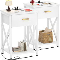 Ensemble de 2 tables de chevet surdimensionnées en bois, 26 pouces, design moderne en X, station de charge multifonction, table de chevet haute avec tiroir et étagère pour chambre à coucher