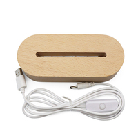 Vente en gros de veilleuse Led 3d ovale en hêtre Base de veilleuse USB Base de lumière LED en bois avec boîtier de batterie